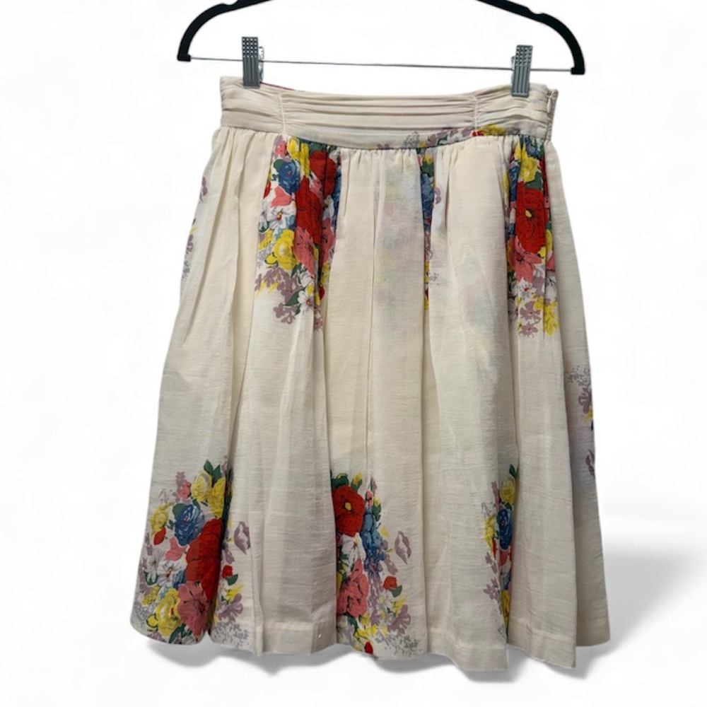 Twinkle by Wenlan for Anthropologie Silk Cotton Floral Skirt | Size 4